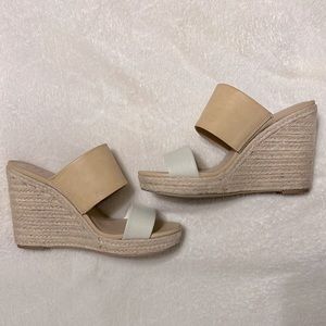 Nude & White color blocked Wedges